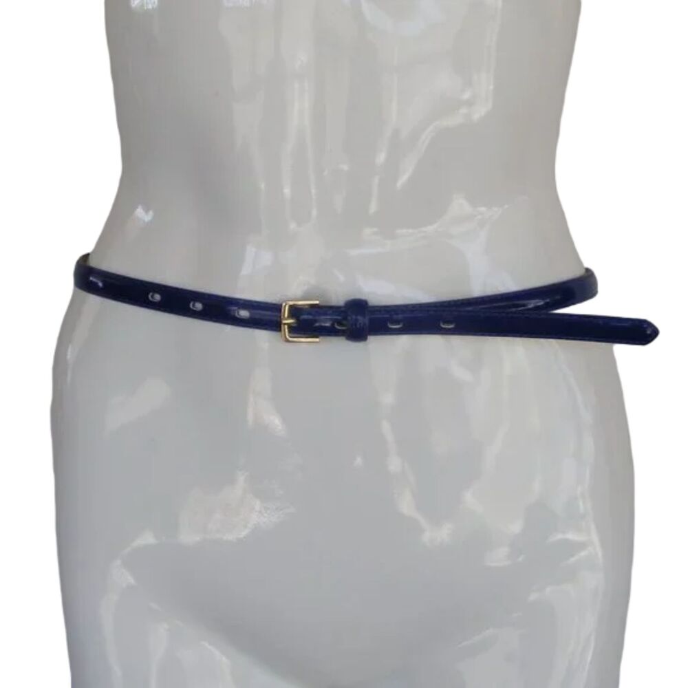 Skinny Belt, S, Shiny Blue, Golden buckle, EUC, Silver back, Leather/PU
